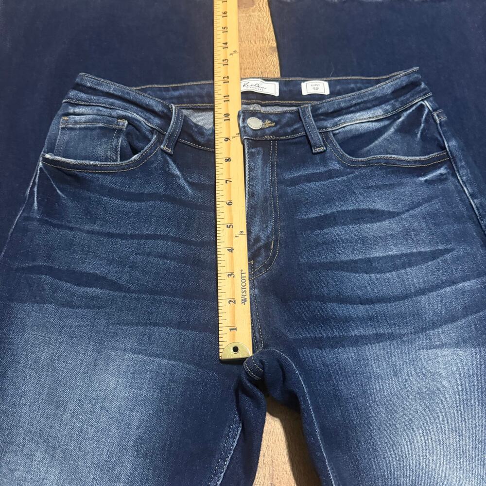 KanCan Women's Dark Denim Kurvy Mid-Rise Flare Jeans Sz 30 Stretch Boho Festival - Picture 6 of 7